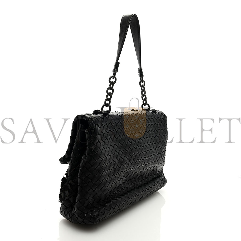 BOTTEGA VENETA NAPPA INTRECCIATO FRINGE FLAP BLACK (28*20*10cm)